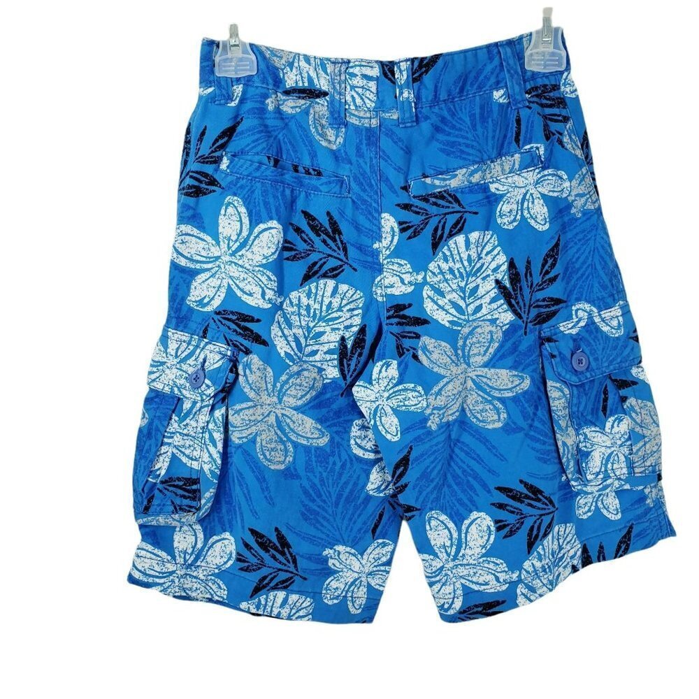 NWT Faded Glory Hawaiian Cargo Shorts Boy Size 12 Blue Floral - Picture 2 of 5